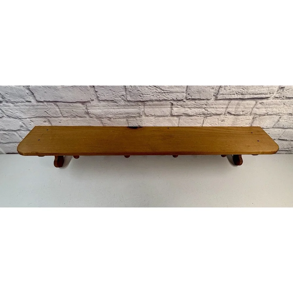 Vintage Cottage Farmhouse Heart Cutout 4 Peg Shelf 36″ Rustic Wooden Wall Rack